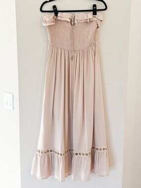 NWT SAUKOLE Women's Strapless Ruffle Off The Shoulder maxi dress, Size Large